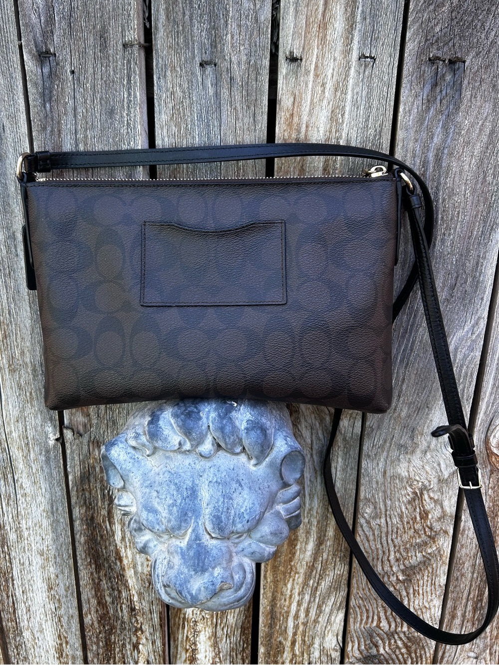 Coach Signature East West Pop Crossbody Bag Coated Canvas Brown Black - Picture 8 of 16